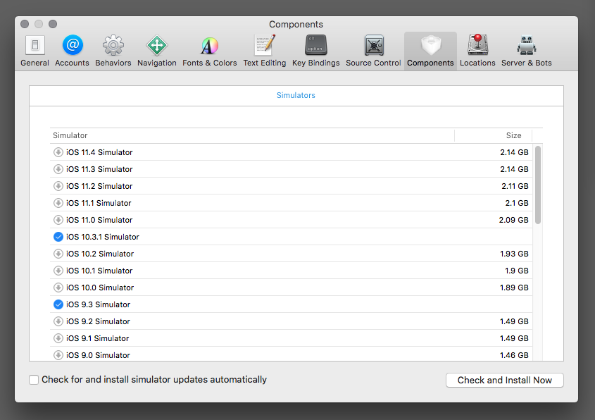 Xcode runtimes list